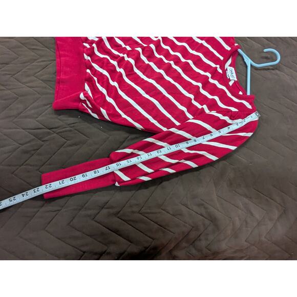 Vintage mutton sleeve magenta and white striped crew neck knit blouse - Picture 14 of 14